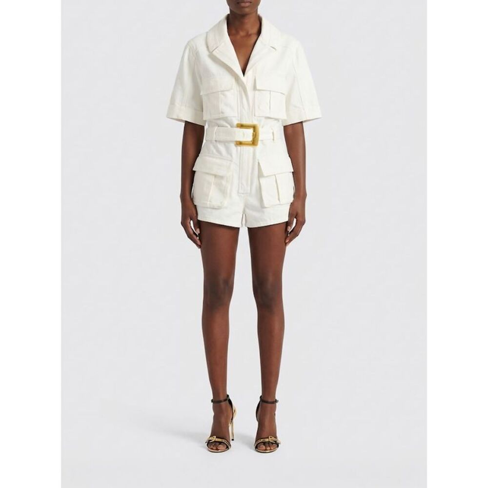 Balmain Women Cotton Chemisier Playsuit Balmain With Belt